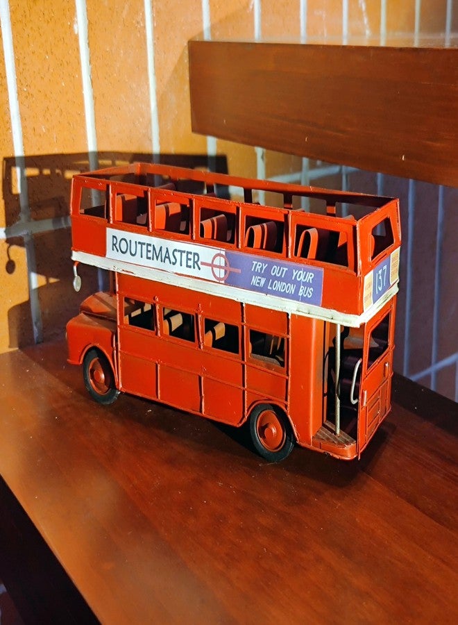 VANLAXY Vintage London Double Decker Sightseeing Bus Model Open Top Diecast Metal Model Replica Red London Bus Figurine Collection - Image 3